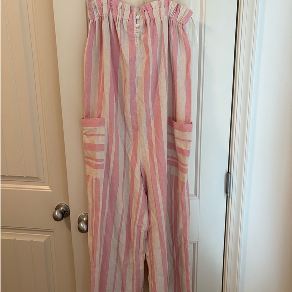 MARBLE Pants - MABLE Pink & Cream Striped Elastic-Waist Jumpsuit